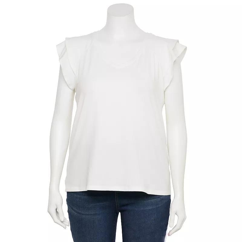 Plus Size LC Lauren Conrad Flutter Sleeve V-Neck T-Shirt, Womens Product Image