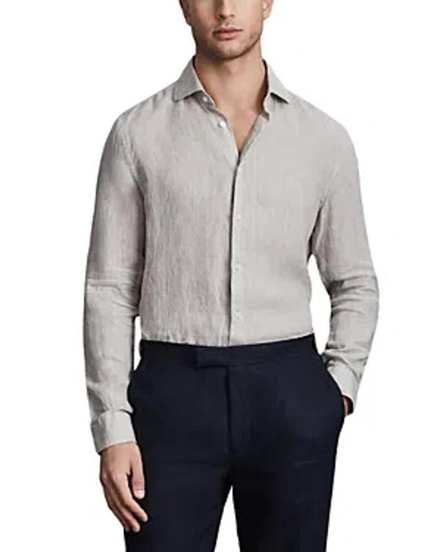 REISS Ruban Long Sleeve Linen Shirt In Stone Product Image