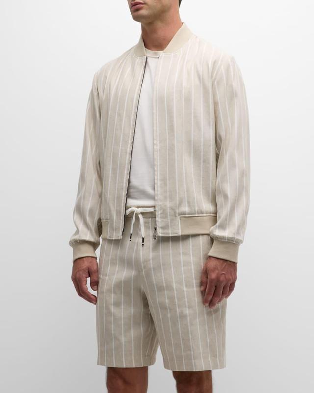 Mens Hanry Striped Linen Bomber Jacket Product Image