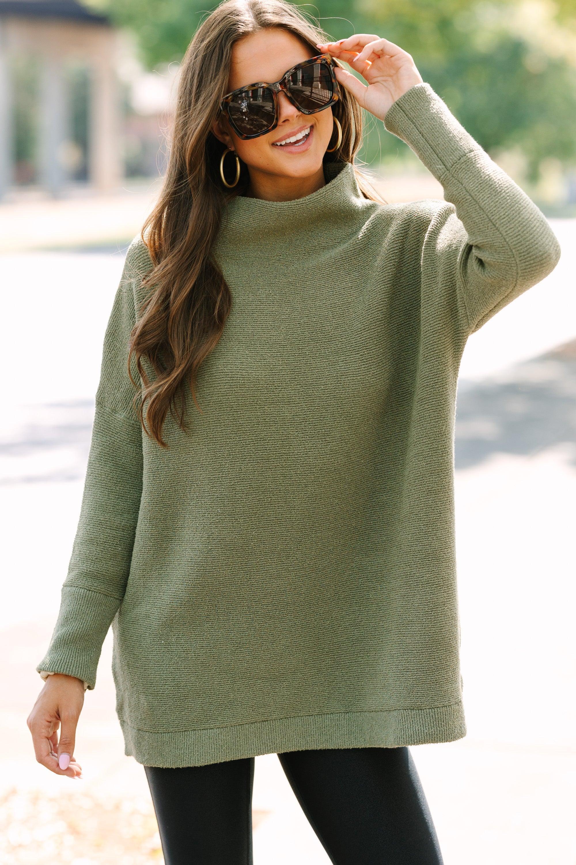 The Slouchy Olive Mock Neck Tunic Female Product Image