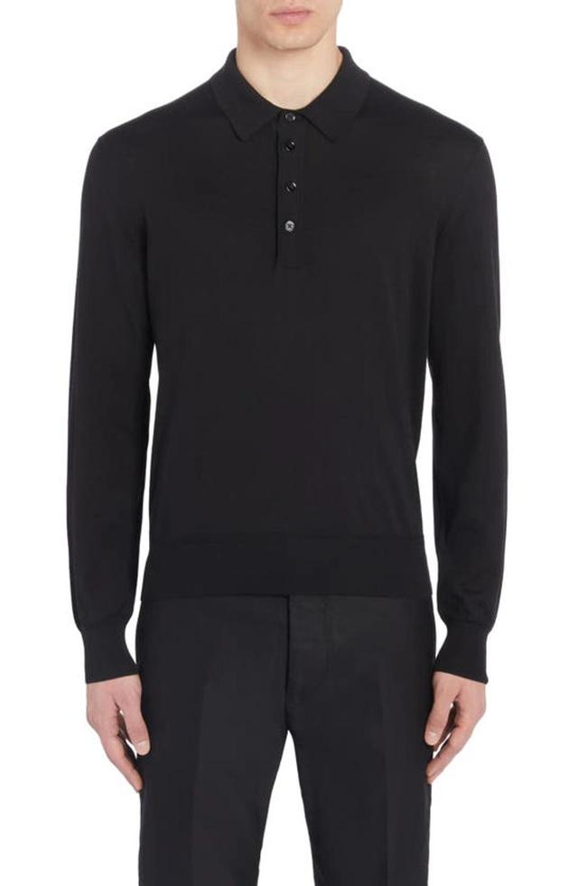 Long-sleeved Polo Shirt In Black Product Image