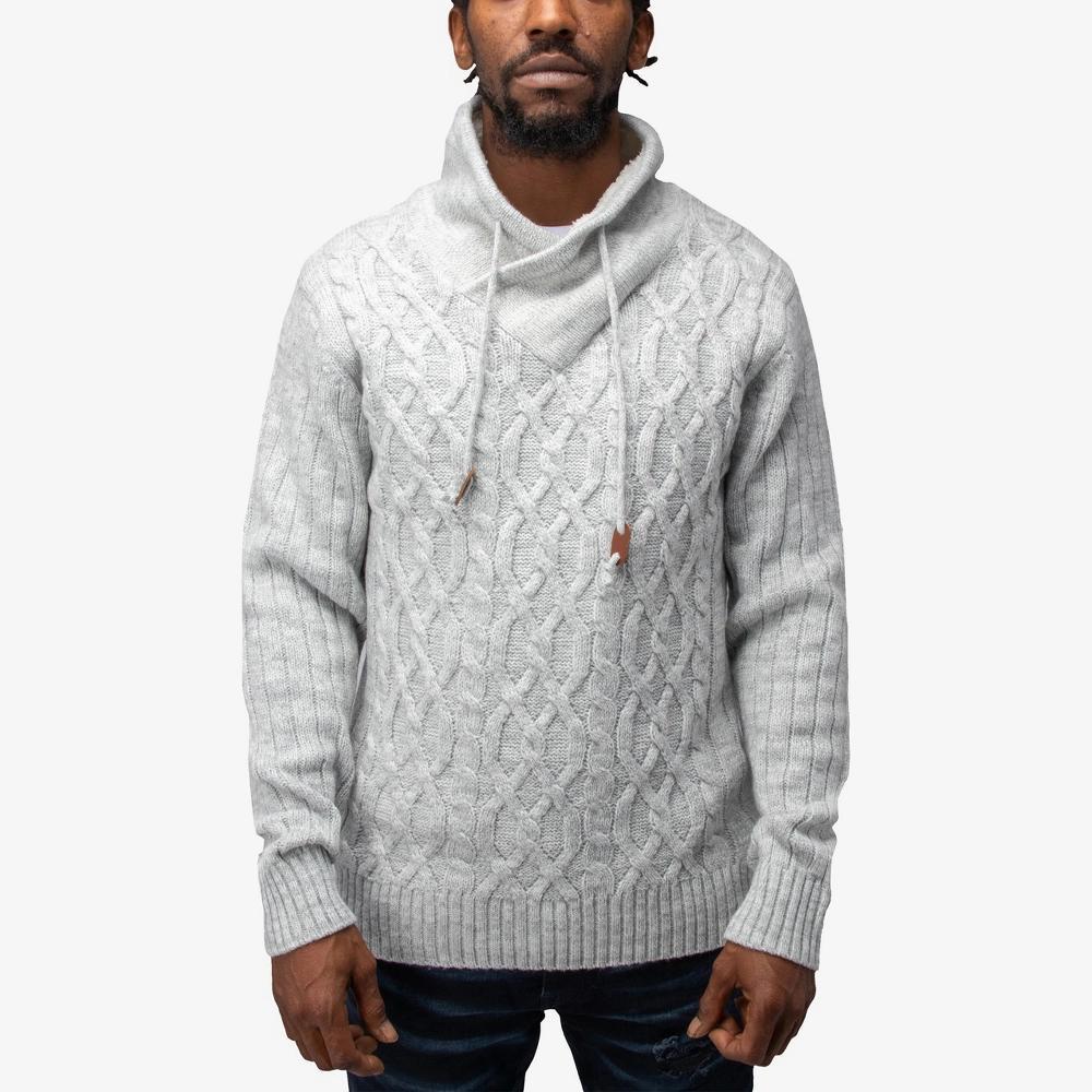 XRAY Men's Cable Knit Cowl Neck Sweater in LIGHT GREY Size Medium Product Image