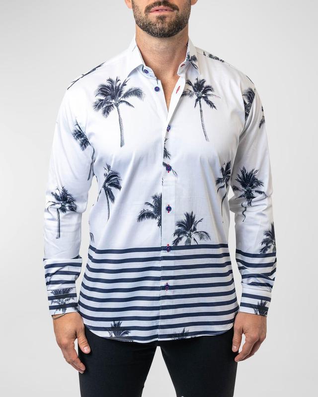 Maceoo Fibonacci Nuitpalm White Contemporary Fit Button-Up Shirt Product Image