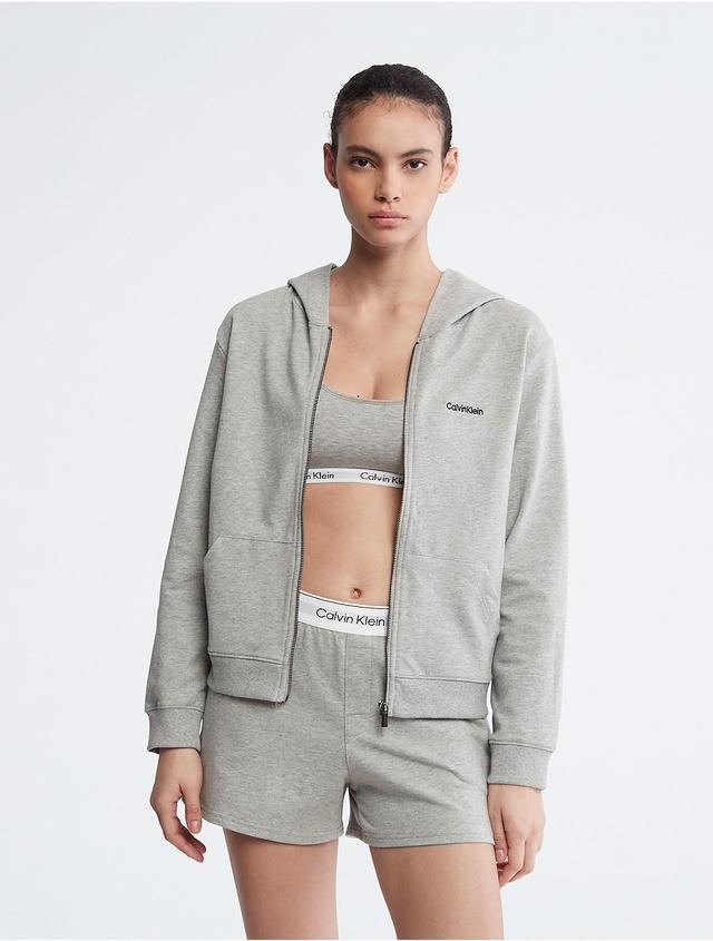 Calvin Klein Womens Modern Cotton Lounge Full Zip Hoodie - Grey - M Product Image