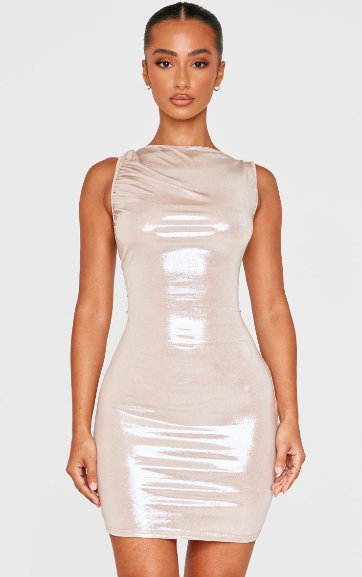 Petite Gold Metallic Open Back Mini Dress Product Image