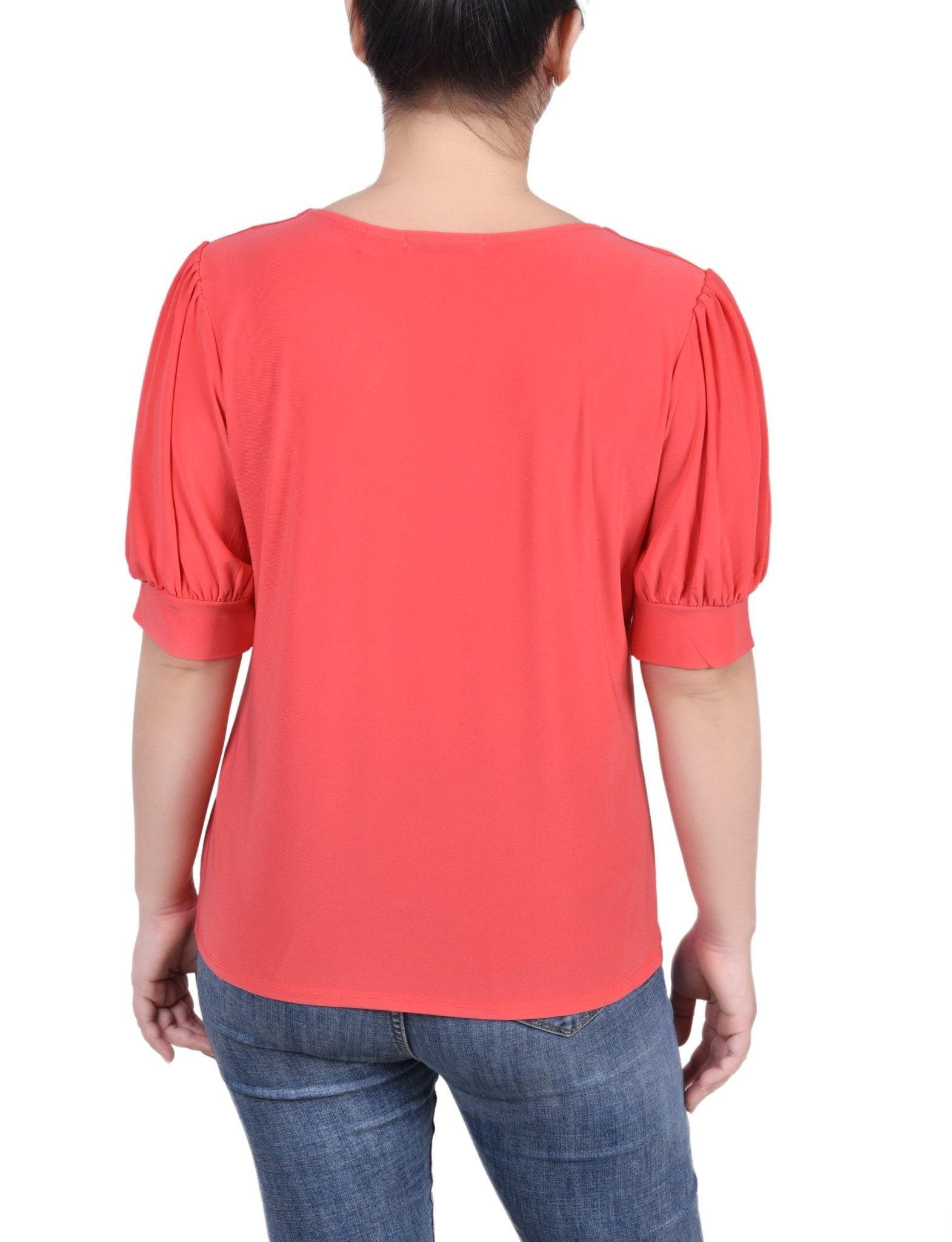 Short Sleeve Balloon Sleeve Top With Hardware - Petite Product Image