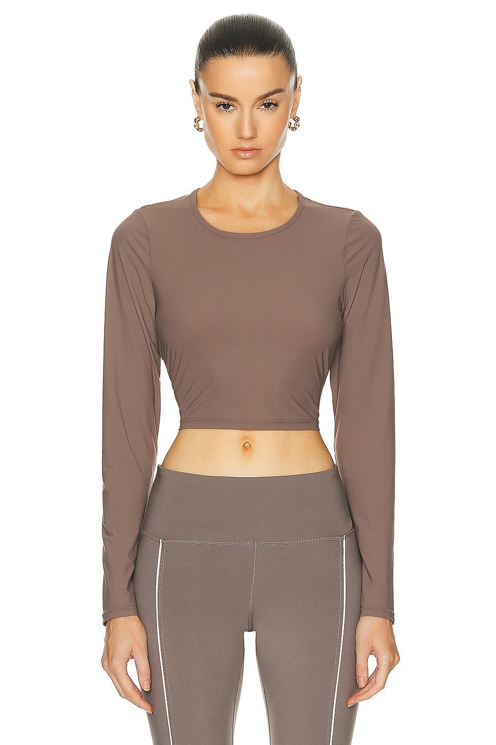 Beyond Yoga Power Beyond Lite Cardio Cropped Pullover Top Taupe. (also in XS). Product Image