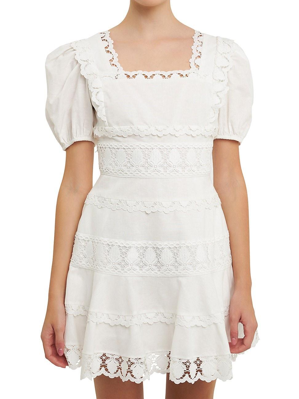 Womens Multi Lace Linen Mini Dress Product Image