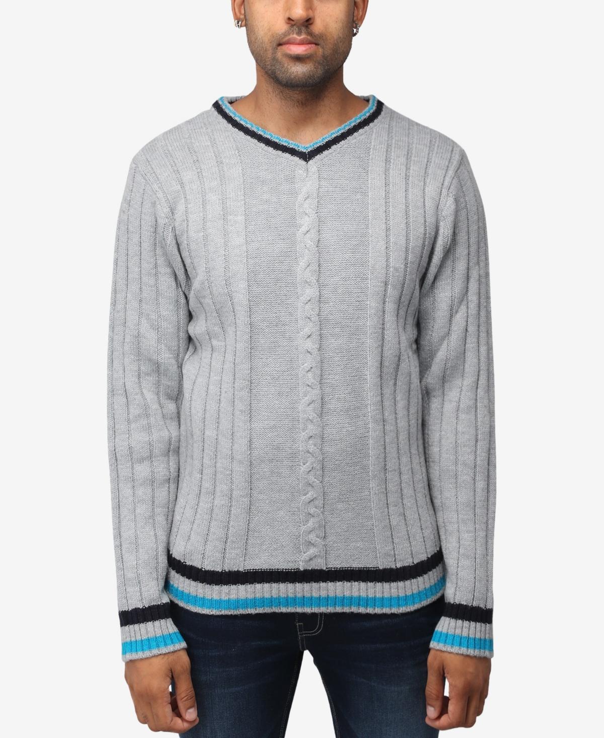 X-Ray Mens Cable Knit Tipped V-Neck Sweater Product Image