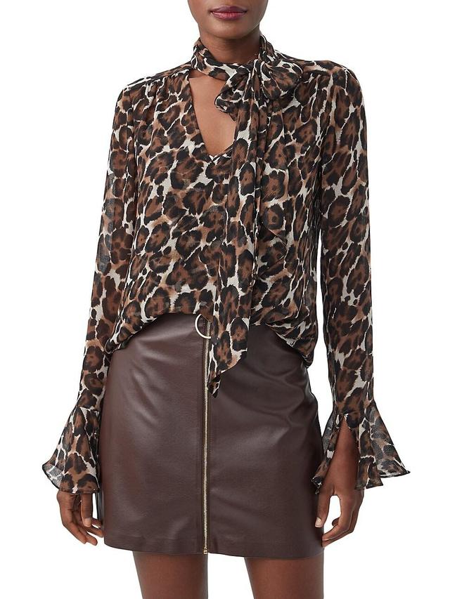 Womens Alora Leopard Tieneck Blouse Product Image