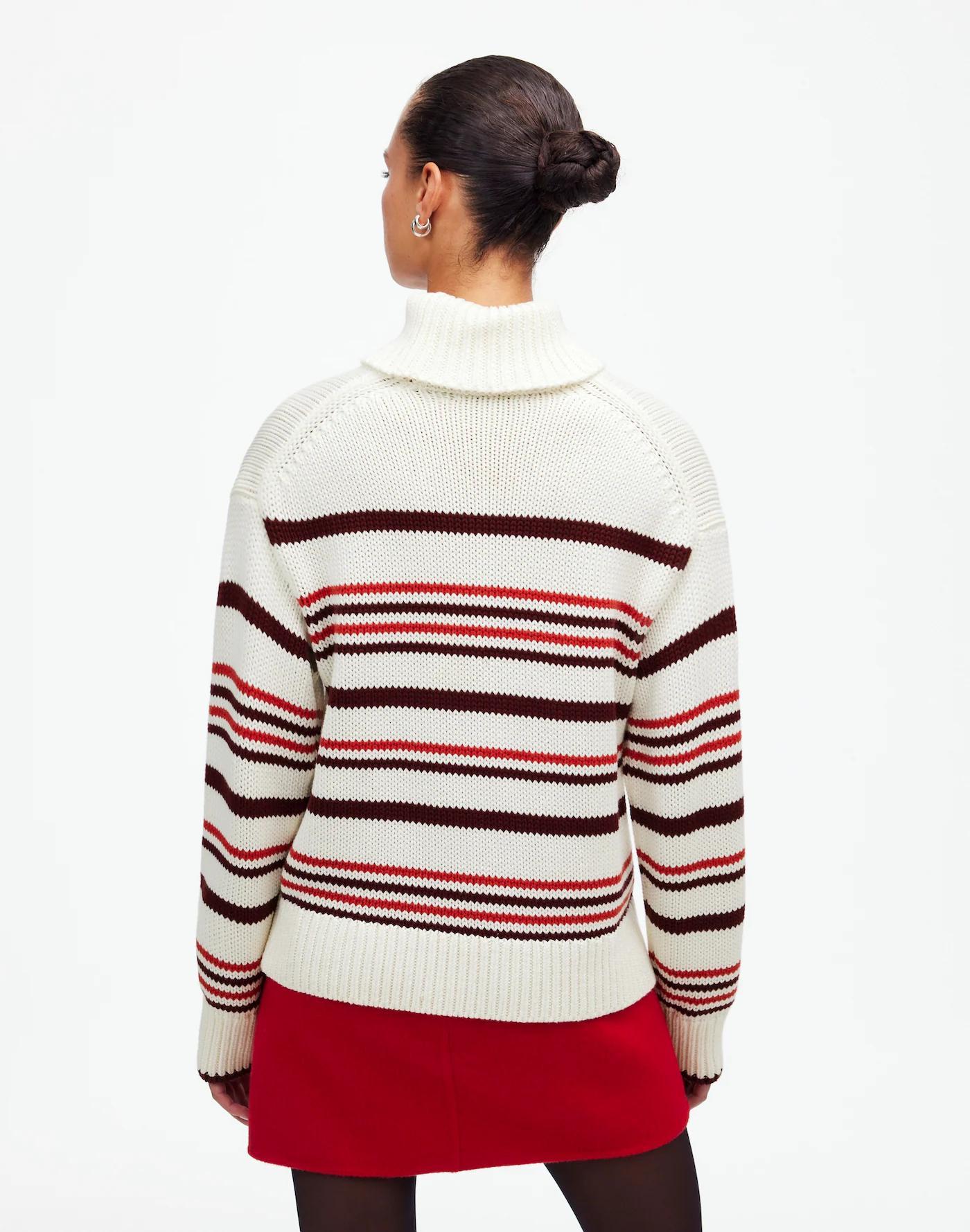 Ribbed Cotton Turtleneck Sweater in Stripe Product Image