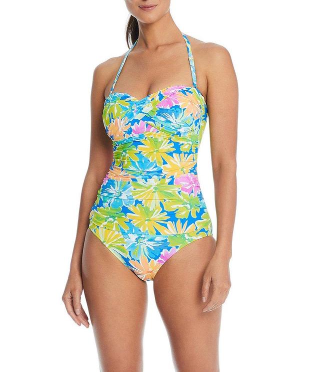 Bleu Rod Beattie Spring It On Printed Sweetheart Neck Front Twist Shirred One Piece Swimsuit Product Image