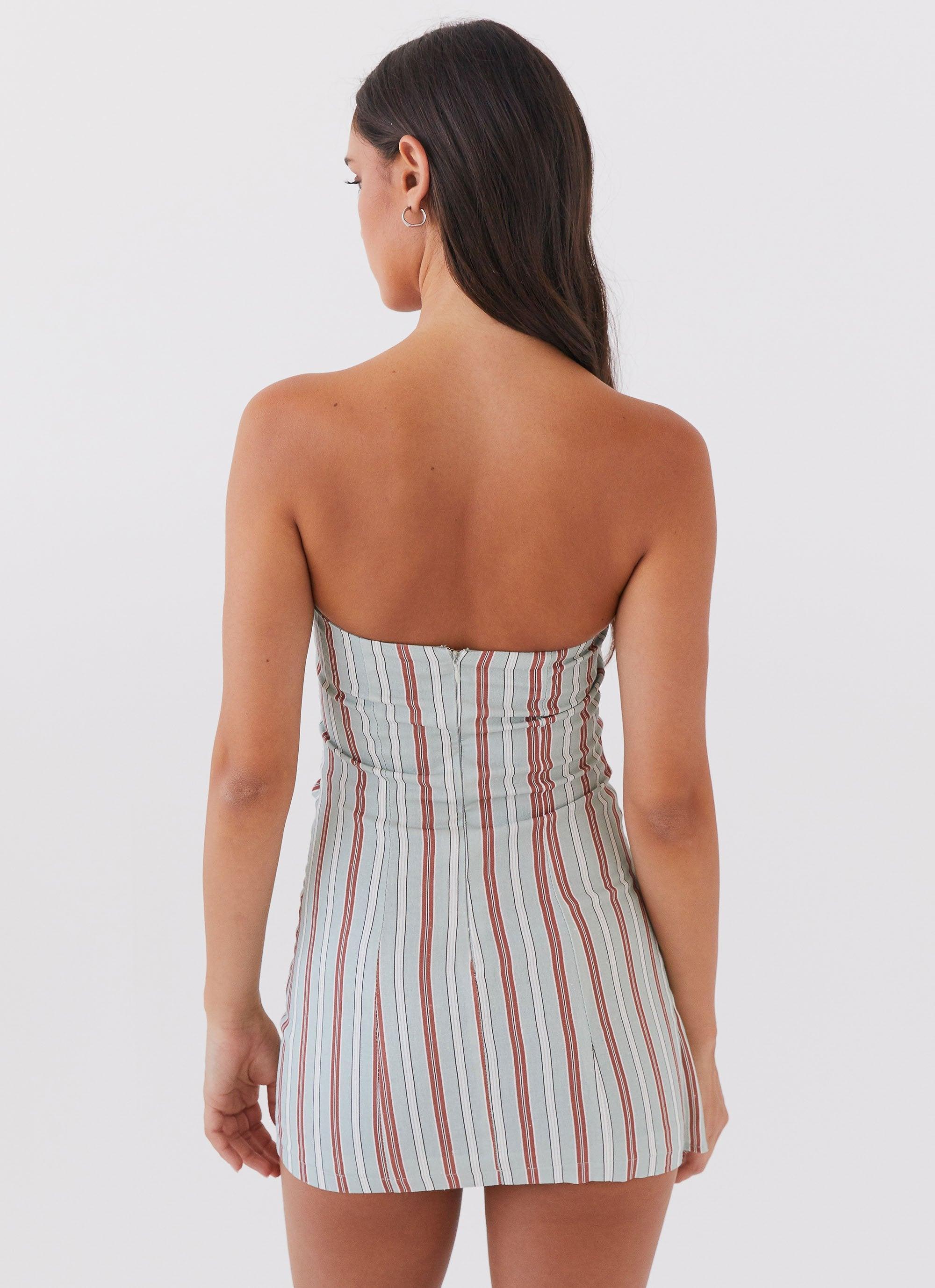 Lavinia Linen Tube Mini Dress - Coastal Stripe Product Image