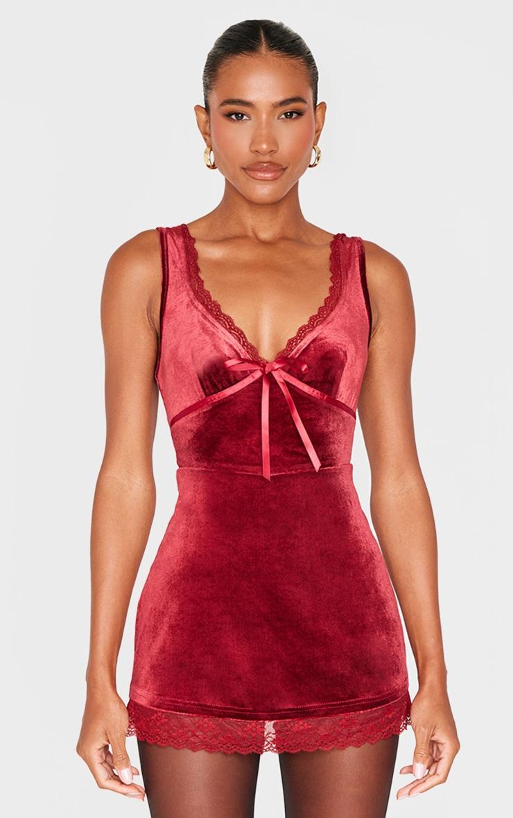  Burgundy Velvet Ribbon Trim Romper product image