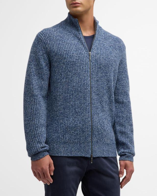 Men's Ribbed Melange Cashmere Full-Zip Cardigan Product Image