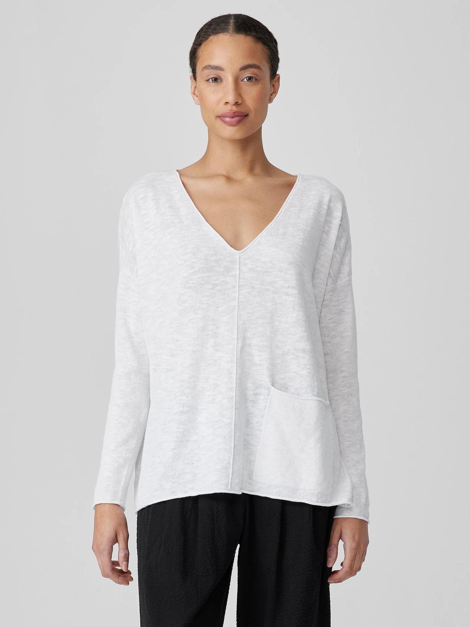 EILEEN FISHER Organic Linen Cotton Slub V-Neck Topfemale Product Image