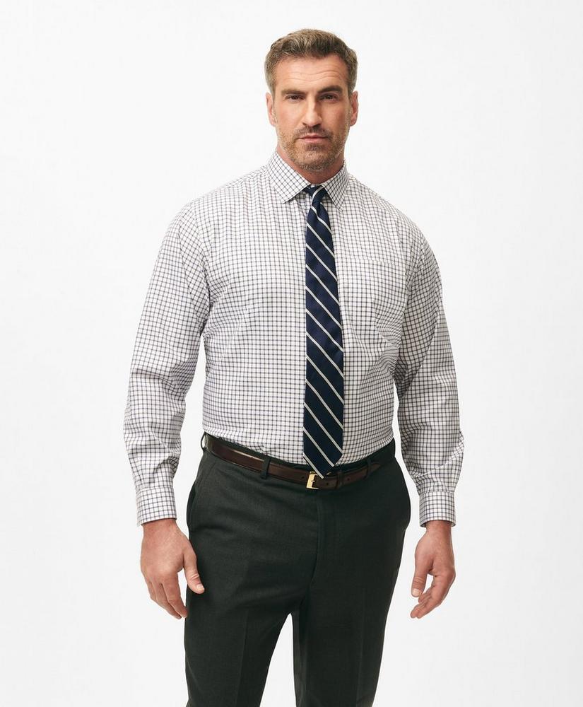 Big & Tall Stretch Supima® Cotton Non-Iron Pinpoint Oxford Ainsley Collar, Ticking  Check Dress Shirt Product Image