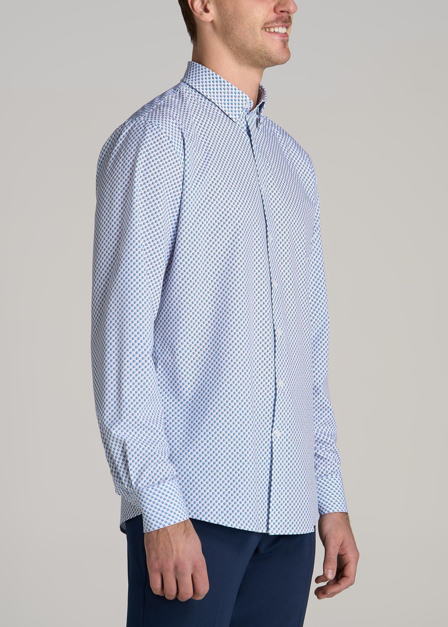 Traveler Stretch Dress Shirt for Tall Men in Light Blue Geometric Male Product Image