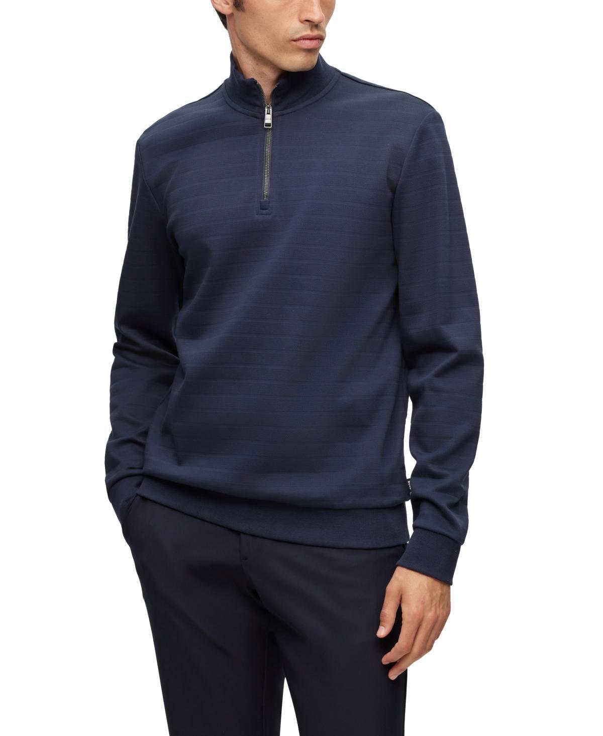 Mens Zip-Neck Sweatshirt In Mercerized Cotton Jacquard Product Image