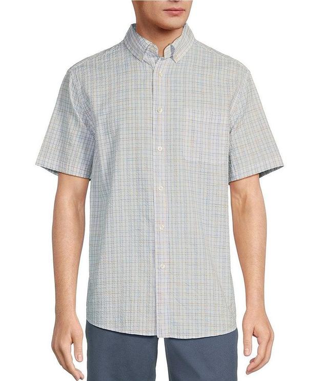 Roundtree & Yorke Short Sleeve Space Dye Plaid Seersucker Sport Shirt Product Image