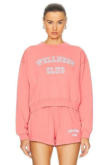 Sporty & Rich Wellness Club Flocked Cropped Crewneck Sweater in Pink Product Image