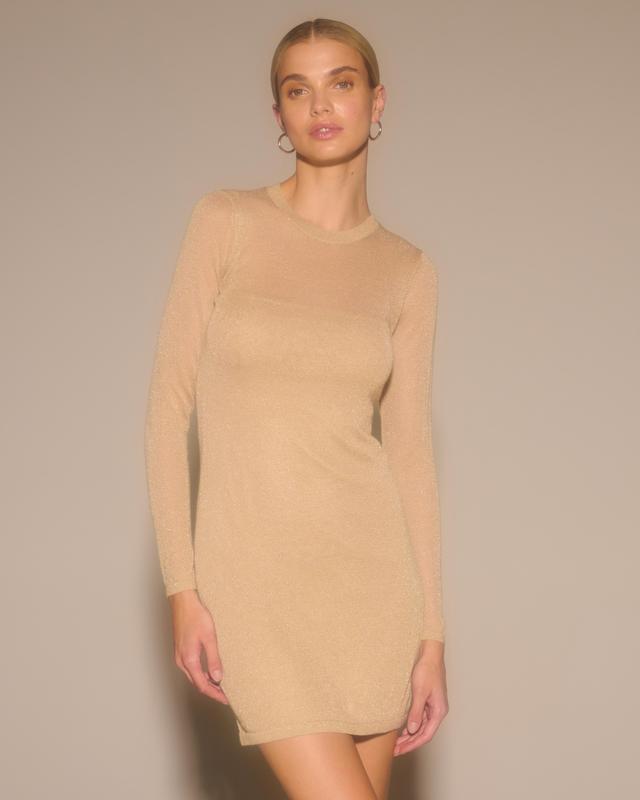 Long-Sleeve Sheer Mini Sweater Dress Product Image