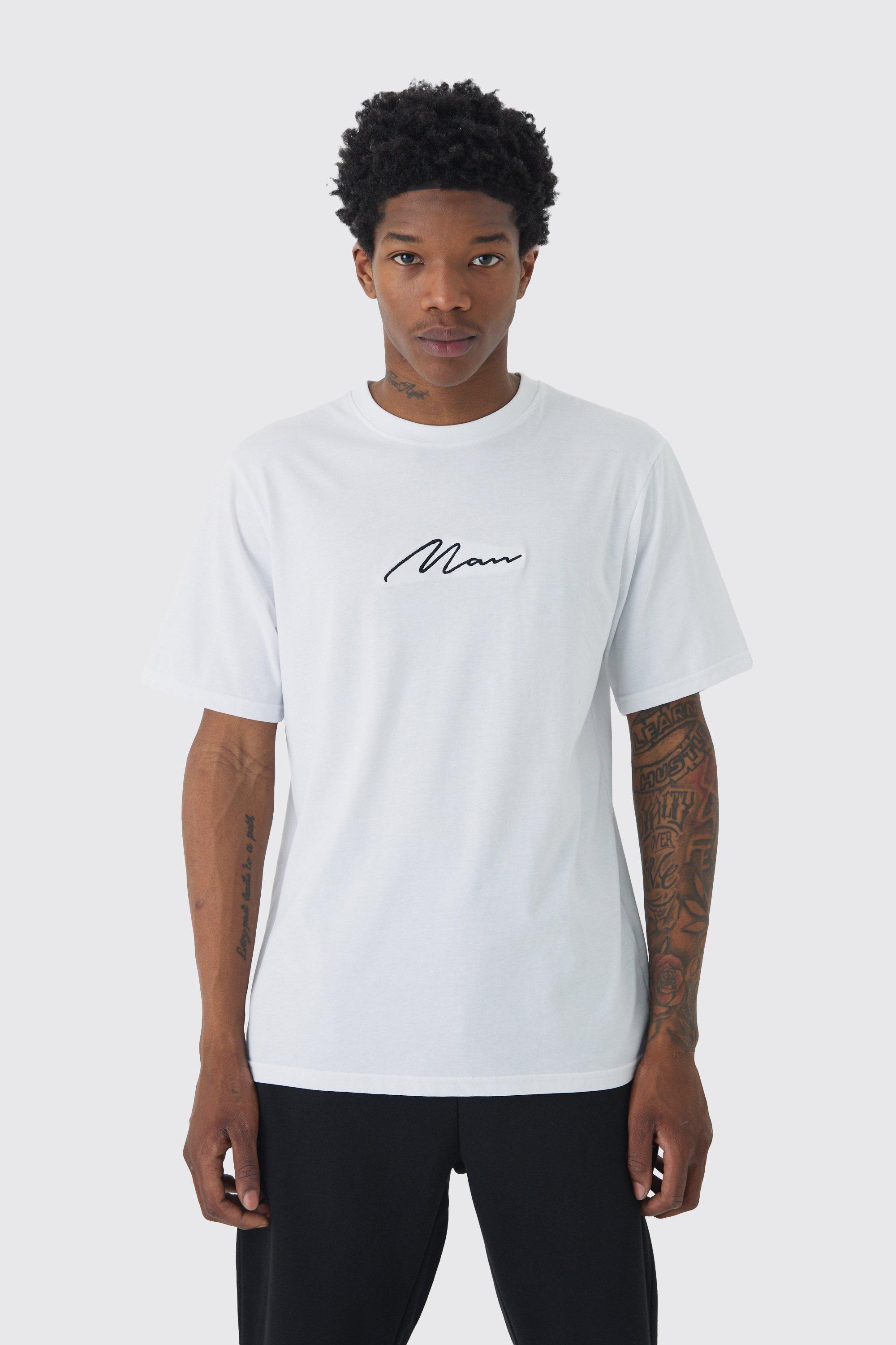 Man Signature Embroidered T-shirt | boohooMAN USA Product Image