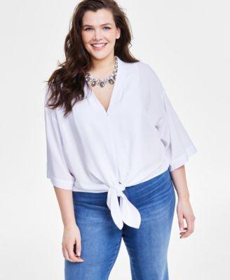 Plus Size Tie-Front Top, Created for Macy's Product Image