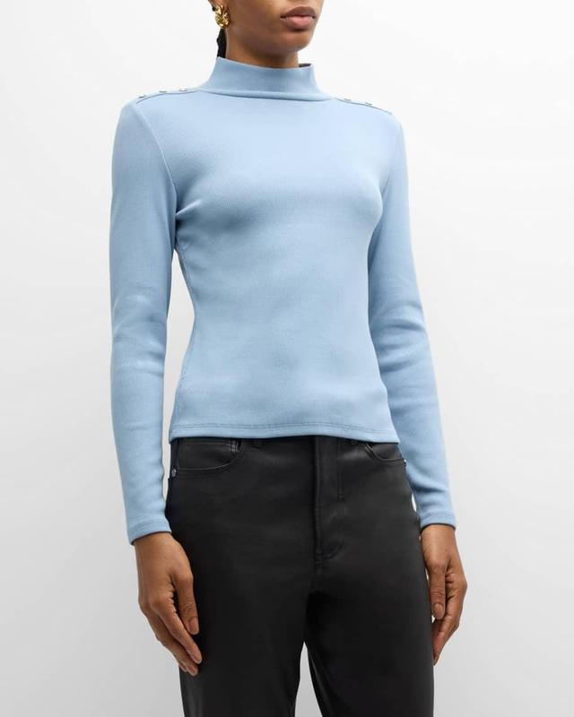 Nate Ribbed Turtleneck Top with Buttons Product Image