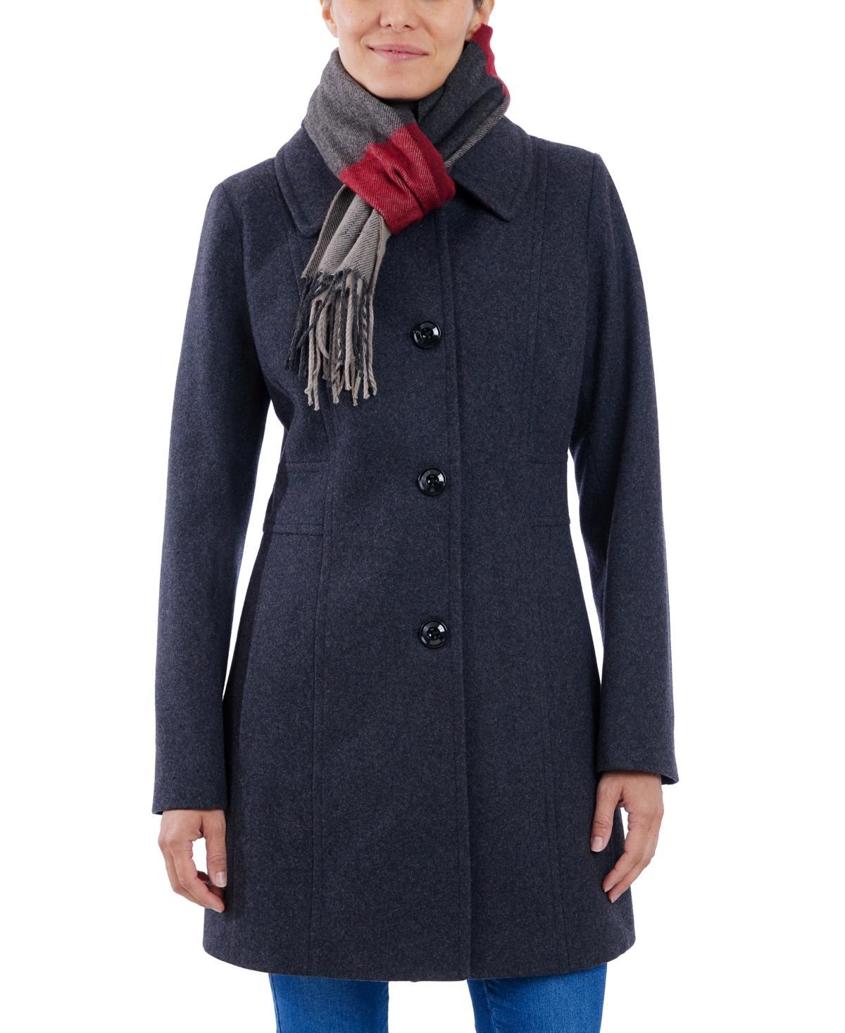 London Fog Womens Single-Breasted Peacoat & Scarf Product Image