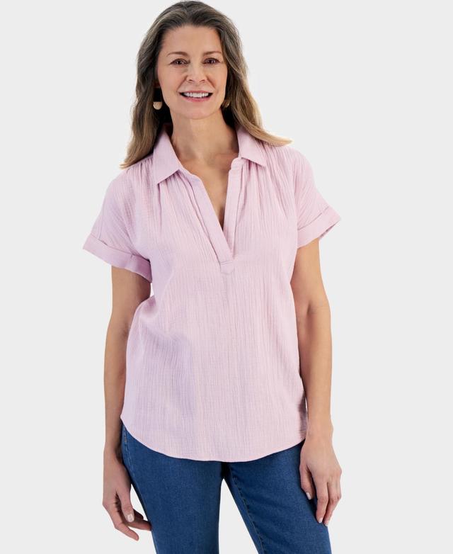 Style & Co Womens Cotton Gauze Popover Collared Top, Created for Macys Product Image