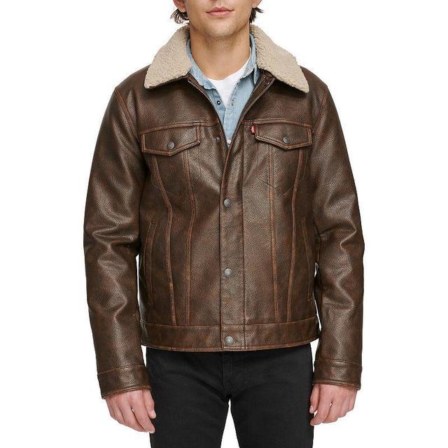 Mens Levis Faux Leather Sherpa Collar Trucker Jacket Product Image