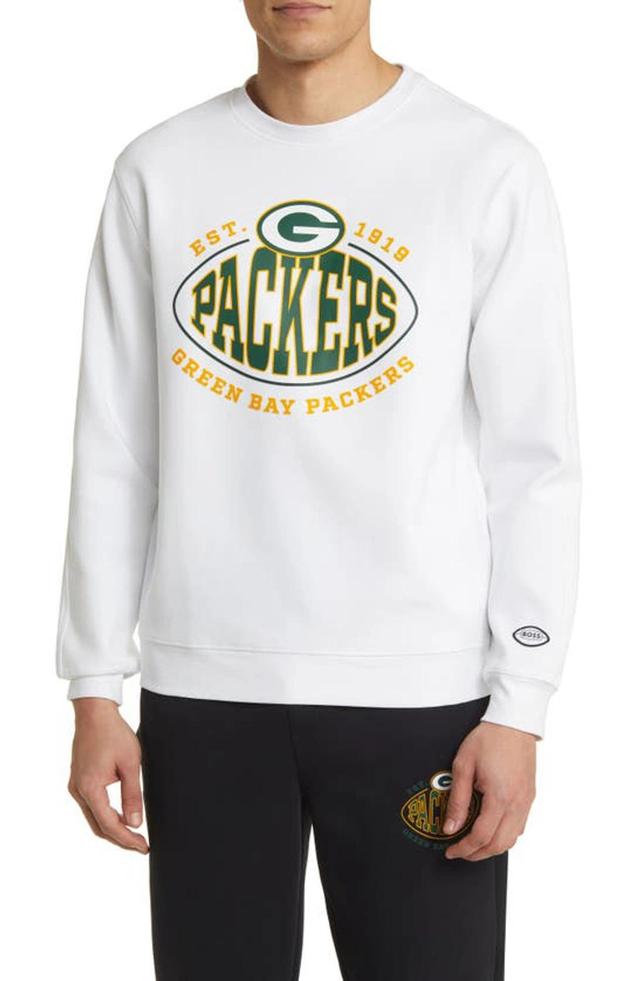 HUGO BOSS Boss X Nfl Cotton-blend Sweatshirt With Collaborative Branding In Packers Open White Product Image