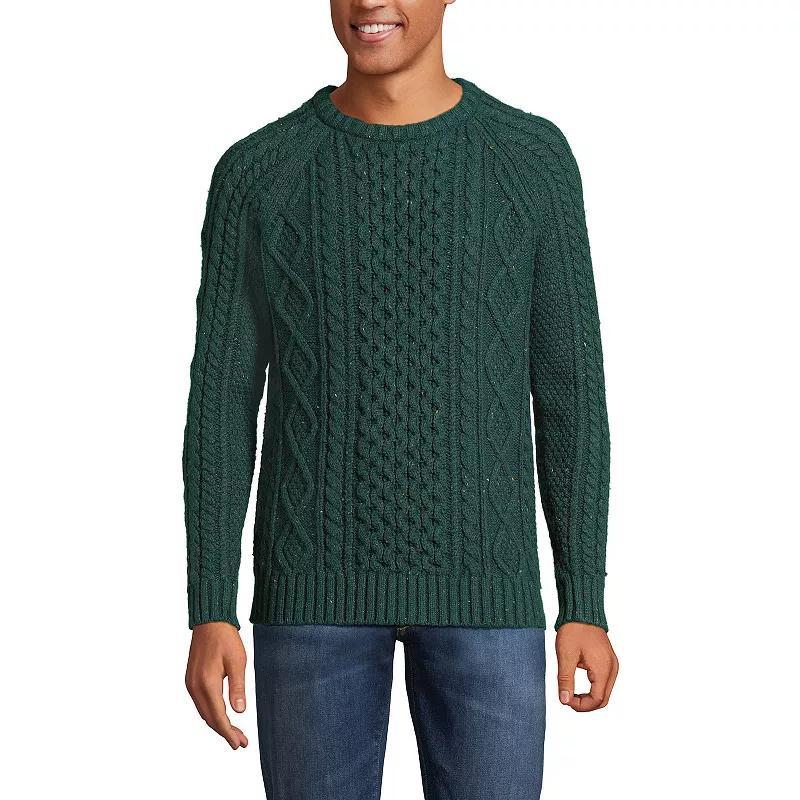 Lands End Mens Cotton Blend Aran Cable Crew Neck Sweater Product Image