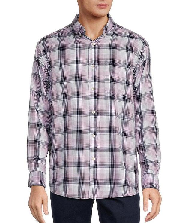 Roundtree & Yorke Long Sleeve Large Plaid Washed Twill Sport Shirt Product Image