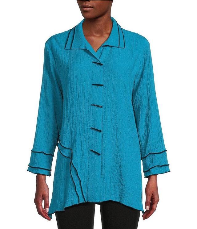 Ali Miles Woven Point Collar 3/4 Sleeve Asymmetric Hem Button Front Tunic Product Image