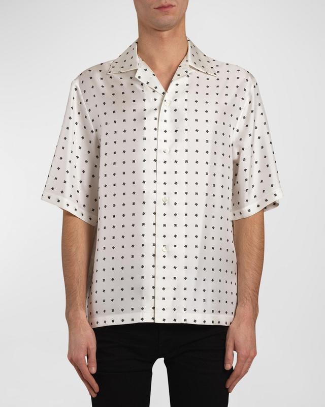 AMIRI Mix & Match Monogram Logo Print Silk Camp Shirt Product Image