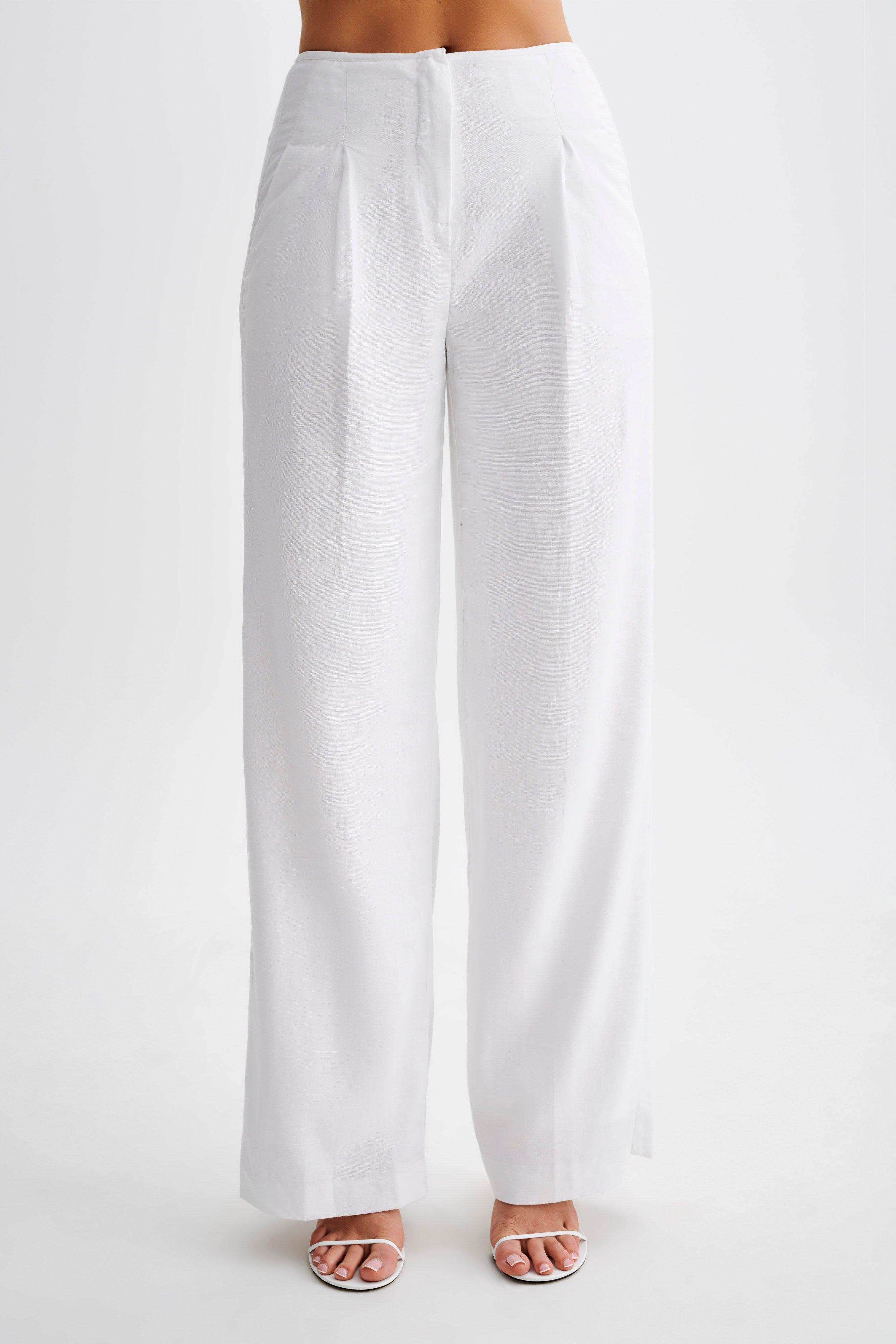 Adrina Straight Leg Linen Pant - White Product Image