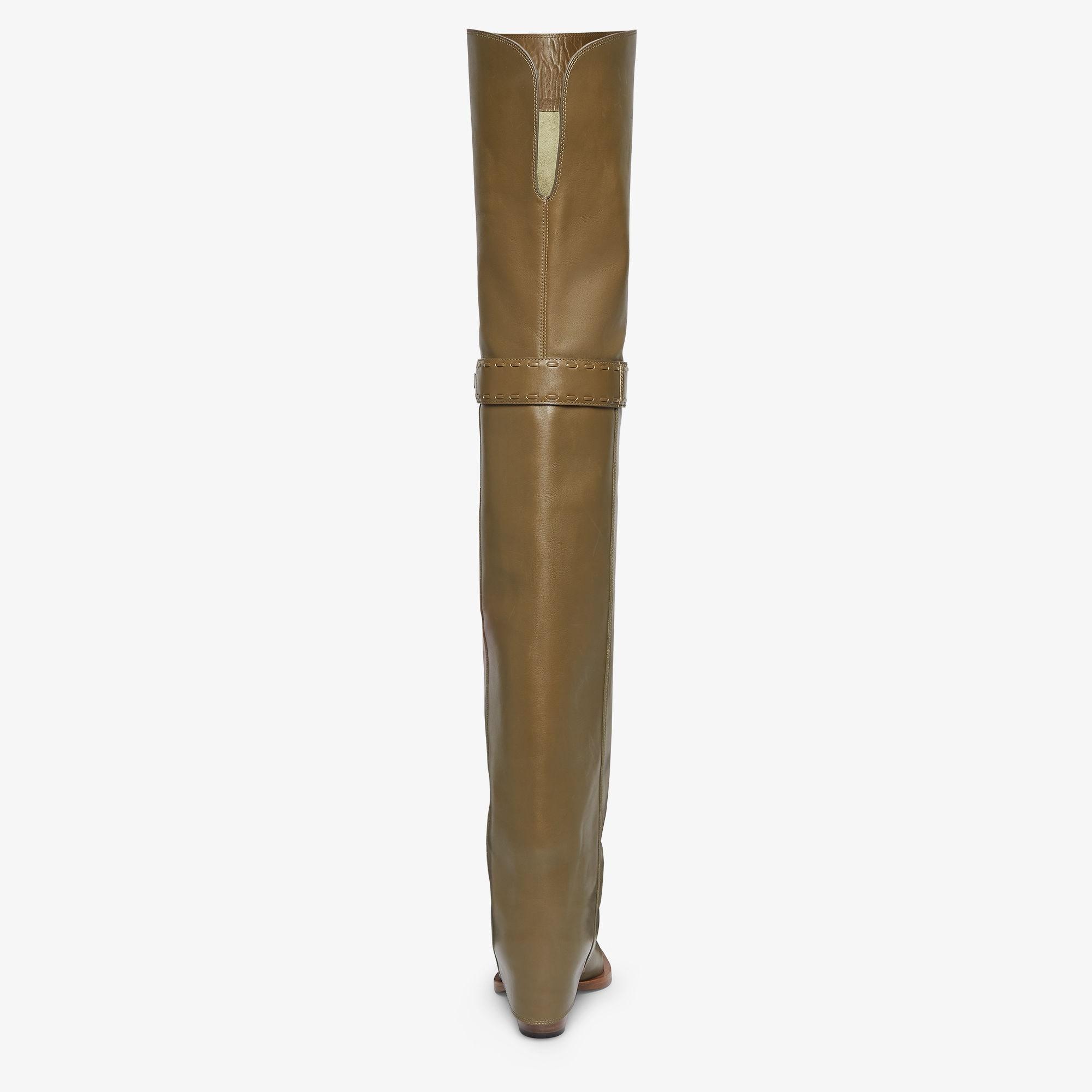 Fendi ShowGreen leather medium-heeled thigh-high boots Product Image