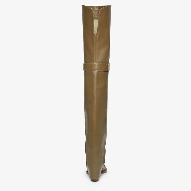 Fendi ShowGreen leather medium-heeled thigh-high boots Product Image