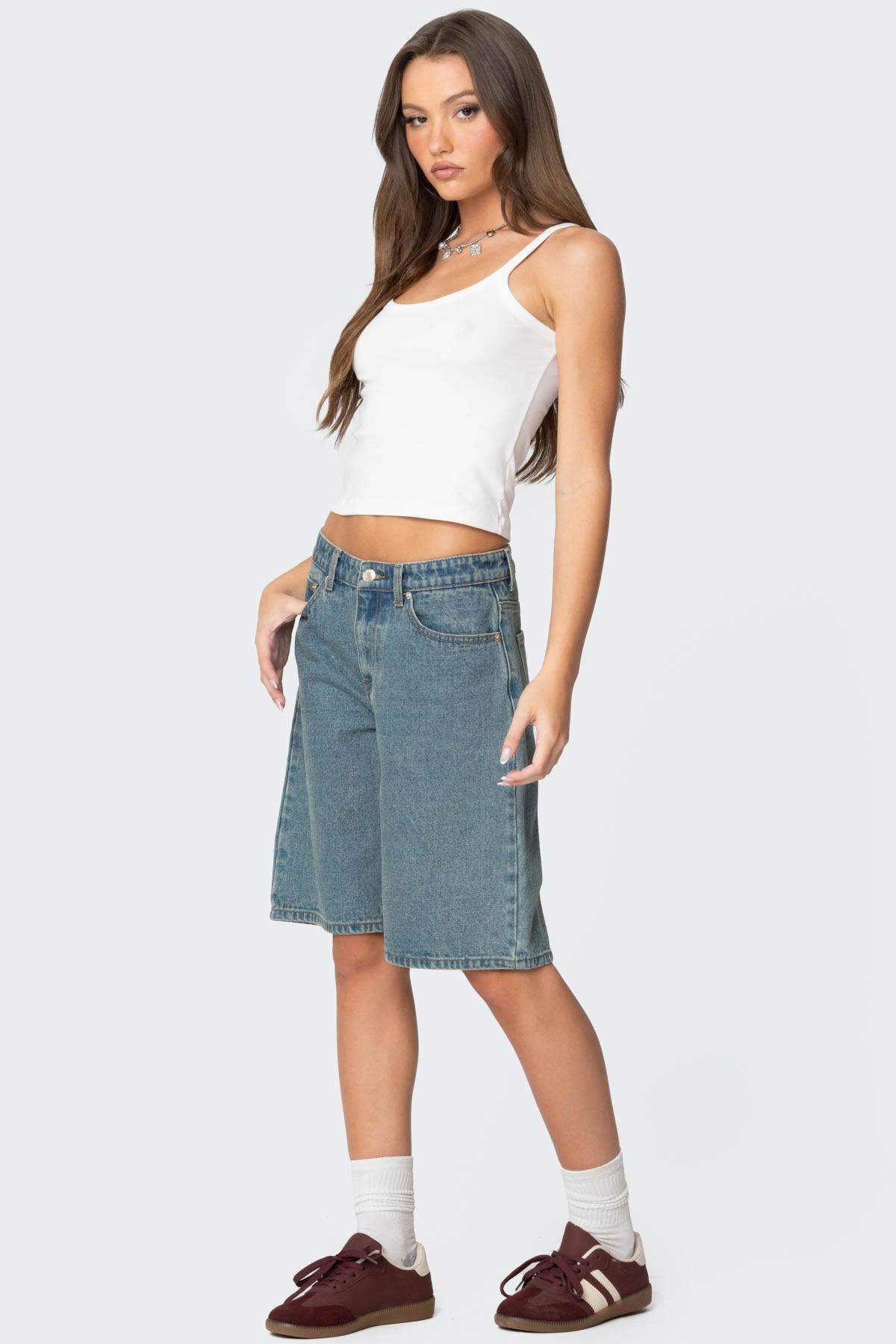 Oversized Low Rise Denim Bermuda Shorts Product Image