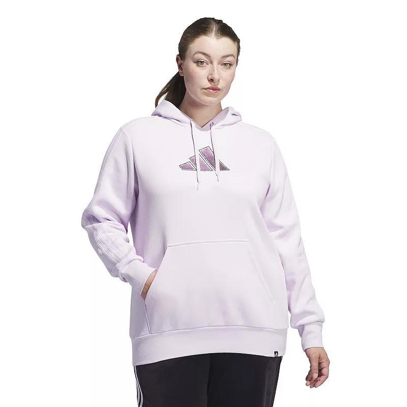 adidas Holiday Graphic 3-Stripes Oversized Hoodie (Plus Size) Ice Lavender 1X Womens Product Image