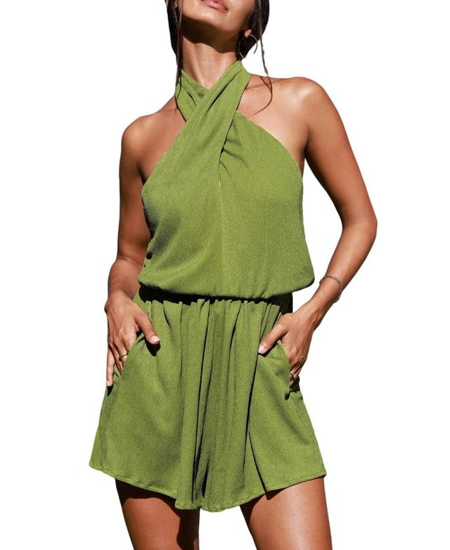 Cupshe Womens Grass Green Crossover Halterneck Mini Beach Dress - Light Product Image