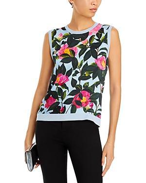 Camellia Print Inset Tank Top In Pink Pale Blue Product Image