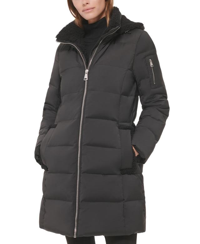 Calvin Klein Womens Faux Shearling Down Coat - Black Product Image