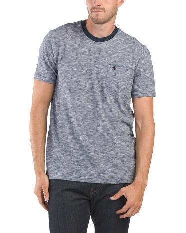 Chambray Pocket Trim T-Shirt For Men Product Image