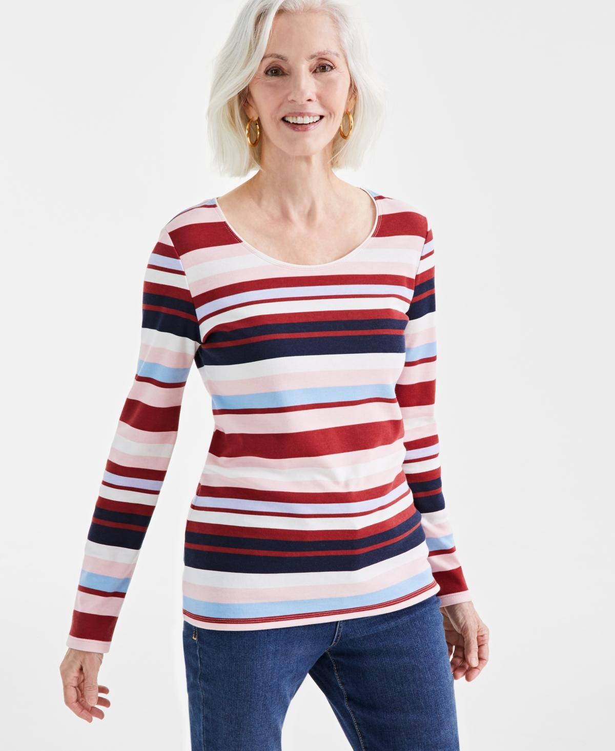 Style & Co Womens Striped Long Sleeve Scoop-Neck Top, Created for Macys product image