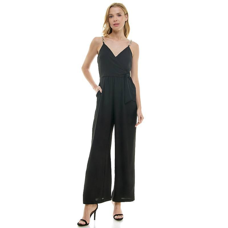 Womens Luxology Faux-Wrap Trim Detail Jumpsuit Product Image