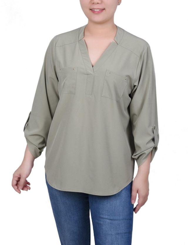 Roll Tab Sleeve Blouse with Pockets - Petite Product Image