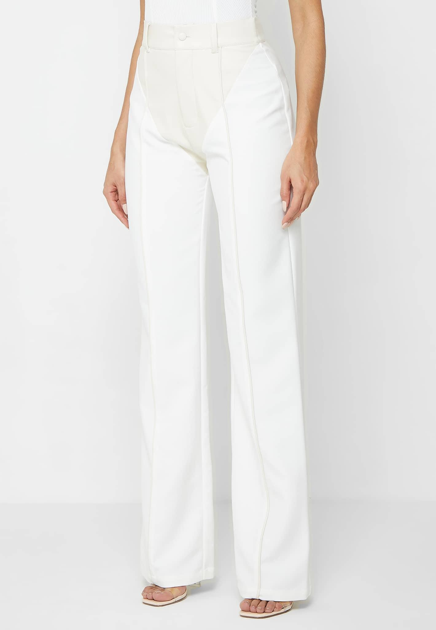 Leather & Woven Trousers - Off White Female Product Image